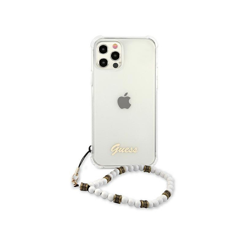 Guess White Pearl dėklas, skirtas iPhone 12 / iPhone 12 Pro - skaidrus