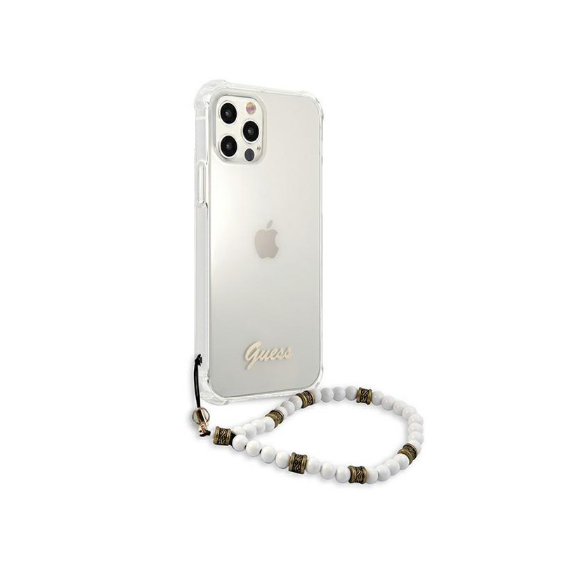 Guess White Pearl dėklas, skirtas iPhone 12 / iPhone 12 Pro - skaidrus
