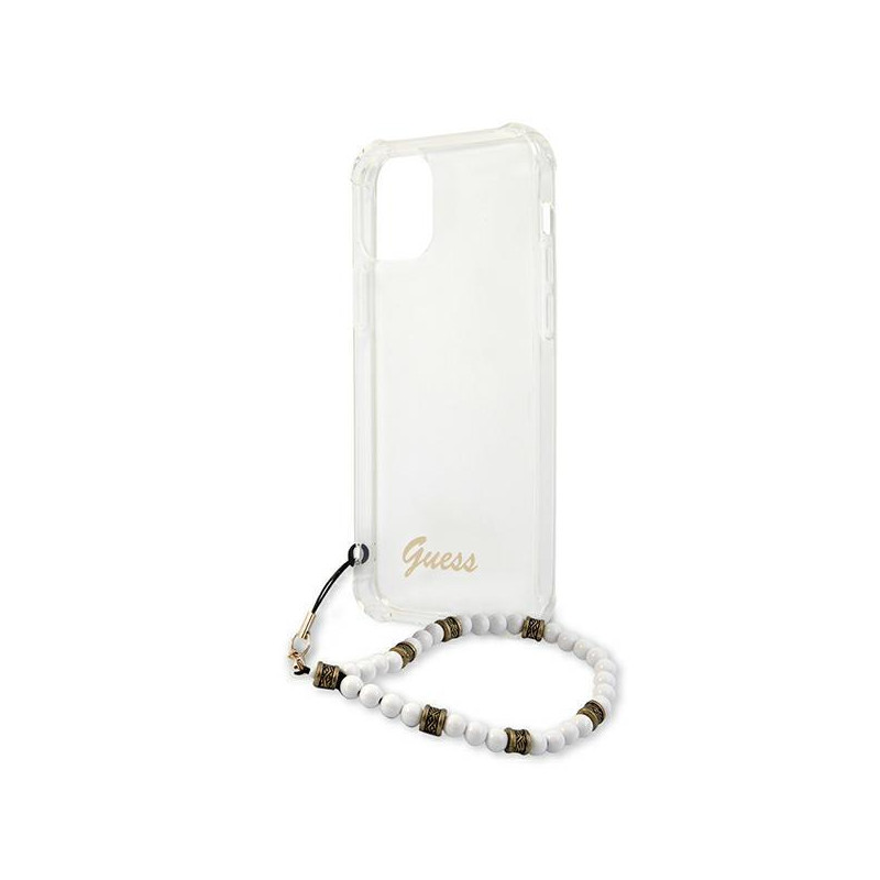 Guess White Pearl dėklas, skirtas iPhone 12 / iPhone 12 Pro - skaidrus