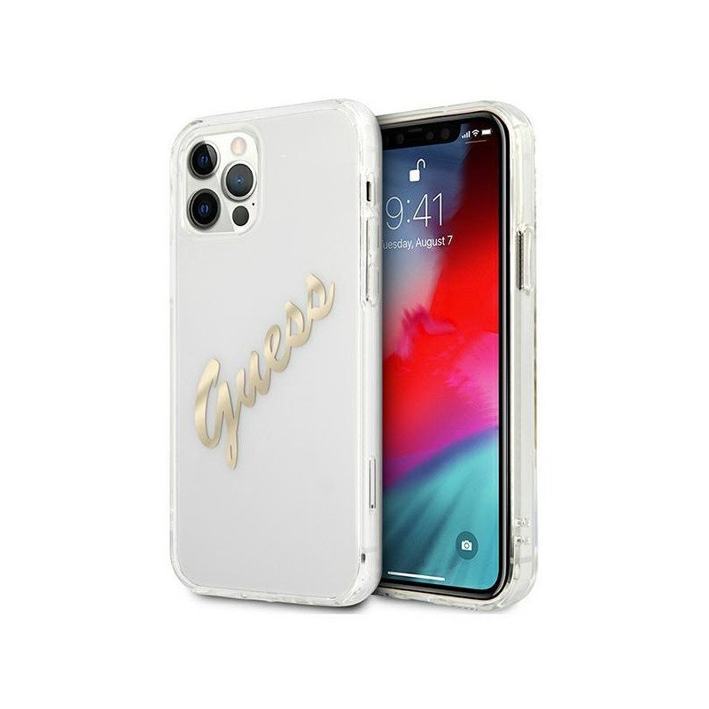 Guess Vintage Script Gold dėklas, skirtas iPhone 12 / iPhone 12 Pro - skaidrus Guess Vintage Script Gold dėklas, skirtas iPhone 12 / iPhone 12 Pro - skaidrus