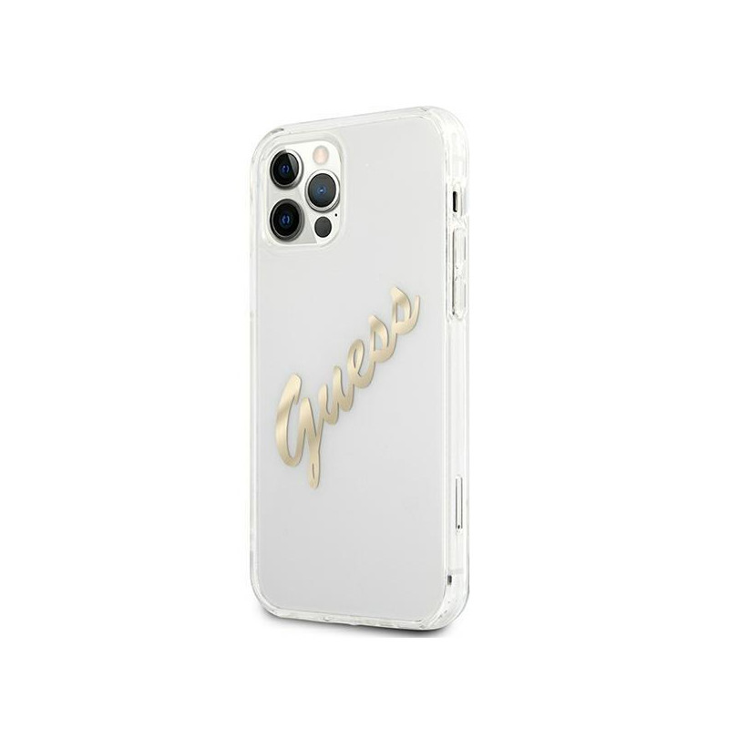 Guess Vintage Script Gold dėklas, skirtas iPhone 12 / iPhone 12 Pro - skaidrus