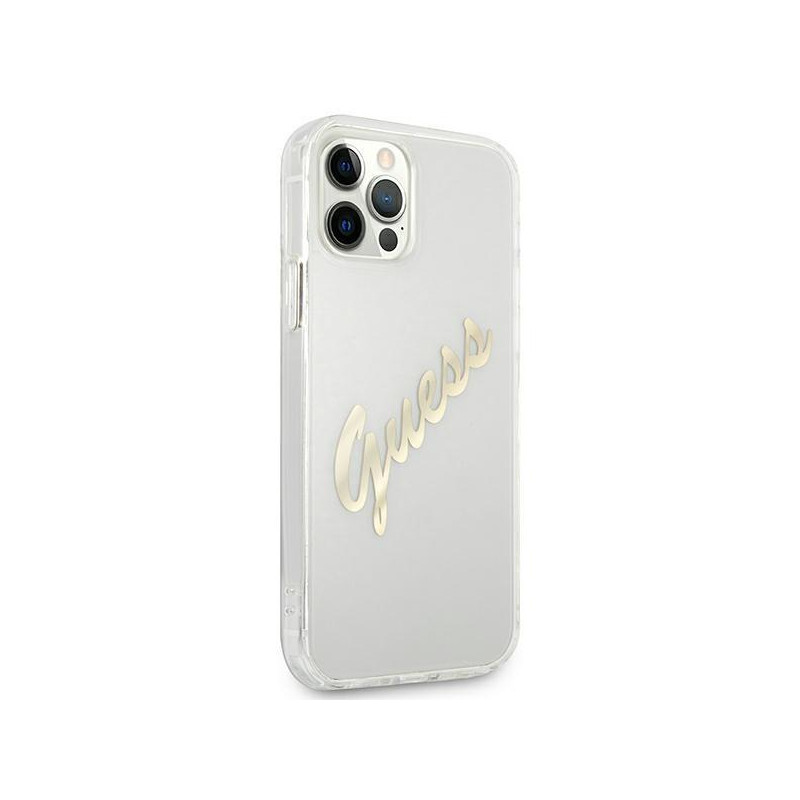 Guess Vintage Script Gold dėklas, skirtas iPhone 12 / iPhone 12 Pro - skaidrus