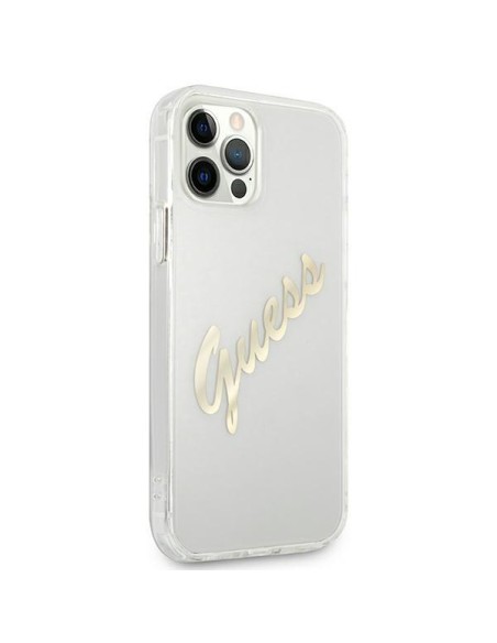 Guess Vintage Script Gold dėklas, skirtas iPhone 12 / iPhone 12 Pro - skaidrus Guess Vintage Script Gold dėklas, skirtas iPhone 12 / iPhone 12 Pro - skaidrus