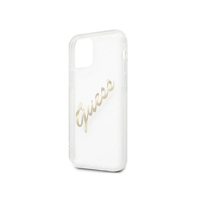 Guess Vintage Script Gold dėklas, skirtas iPhone 12 / iPhone 12 Pro - skaidrus
