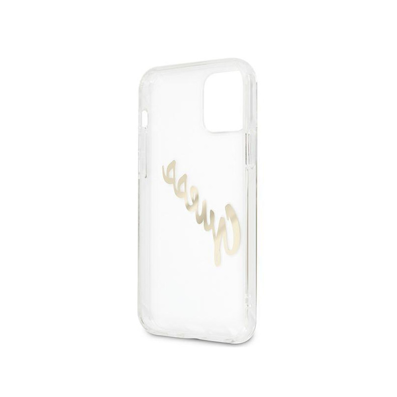 Guess Vintage Script Gold dėklas, skirtas iPhone 12 / iPhone 12 Pro - skaidrus