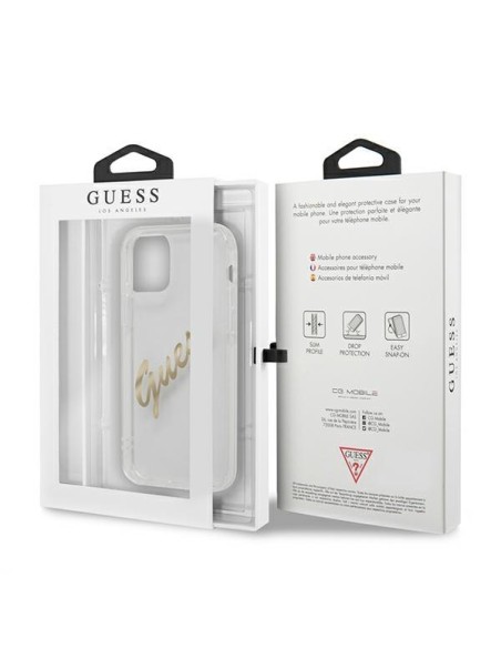 Guess Vintage Script Gold dėklas, skirtas iPhone 12 / iPhone 12 Pro - skaidrus Guess Vintage Script Gold dėklas, skirtas iPhone 12 / iPhone 12 Pro - skaidrus