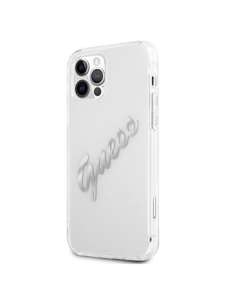 Guess Vintage Script Sidabrinis dėklas, skirtas iPhone 12 / iPhone 12 Pro - skaidrus Guess Vintage Script Sidabrinis dėklas, skirtas iPhone 12 / iPhone 12 Pro - skaidrus