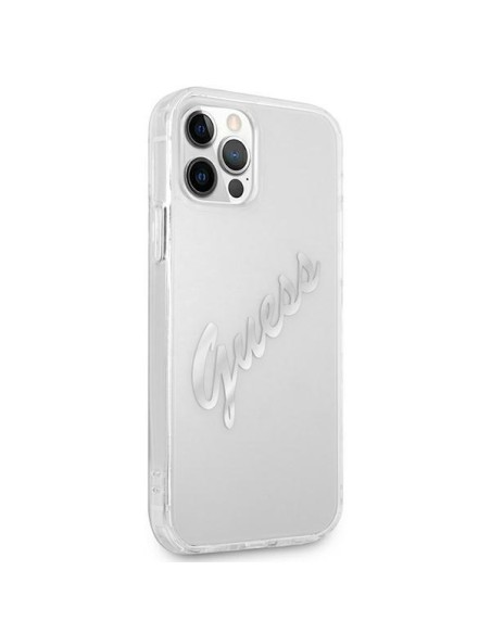 Guess Vintage Script Sidabrinis dėklas, skirtas iPhone 12 / iPhone 12 Pro - skaidrus Guess Vintage Script Sidabrinis dėklas, skirtas iPhone 12 / iPhone 12 Pro - skaidrus