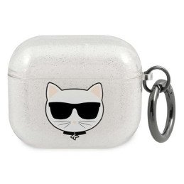 Karl Lagerfeld Glitter Choupette dėklas, skirtas AirPods 3 – sidabrinis