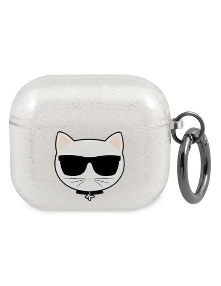 Karl Lagerfeld Glitter Choupette dėklas, skirtas AirPods 3 – sidabrinis Karl Lagerfeld Glitter Choupette dėklas, skirtas AirPods 3 – sidabrinis
