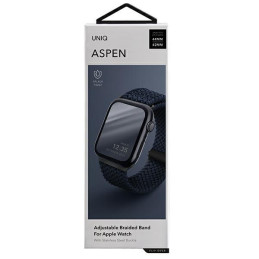 UNIQ Aspen pintas dirželis, skirtas Apple Watch 1/ 2/ 3/ 4/ 5/ 6/ 7/ 8/ SE/ SE2 44/ 42/ 45 mm – mėlynas