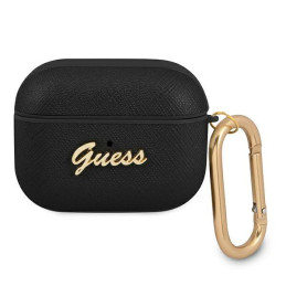 Guess Saffiano Script Metal Collection dėklas, skirtas AirPods Pro – juodas