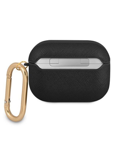 Guess Saffiano Script Metal Collection dėklas, skirtas AirPods Pro – juodas