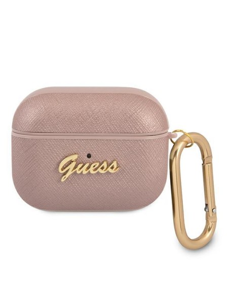 Guess Saffiano Script Metal Collection dėklas, skirtas AirPods Pro – rožinis Guess Saffiano Script Metal Collection dėklas, skirtas AirPods Pro – rožinis