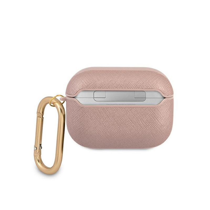 Guess Saffiano Script Metal Collection dėklas, skirtas AirPods Pro – rožinis