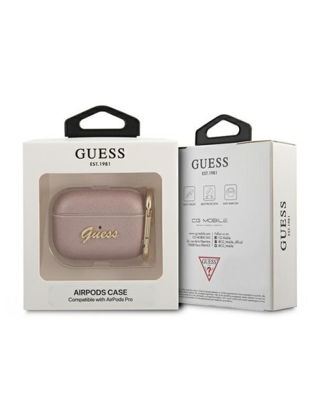 Guess Saffiano Script Metal Collection dėklas, skirtas AirPods Pro – rožinis Guess Saffiano Script Metal Collection dėklas, skirtas AirPods Pro – rožinis
