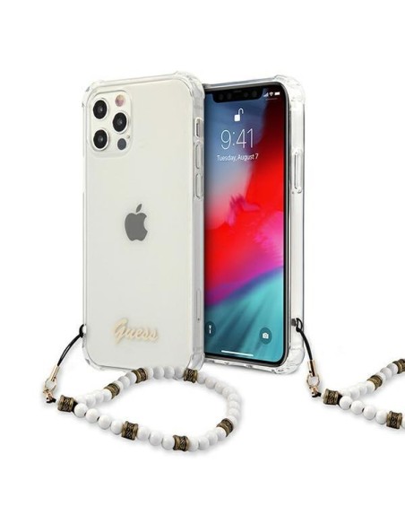 Guess White Pearl dėklas, skirtas iPhone 12 Pro Max - skaidrus Guess White Pearl dėklas, skirtas iPhone 12 Pro Max - skaidrus
