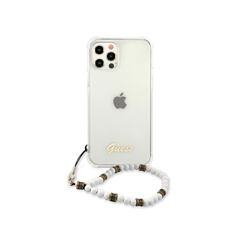 Guess White Pearl dėklas, skirtas iPhone 12 Pro Max - skaidrus