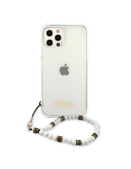Guess White Pearl dėklas, skirtas iPhone 12 Pro Max - skaidrus Guess White Pearl dėklas, skirtas iPhone 12 Pro Max - skaidrus