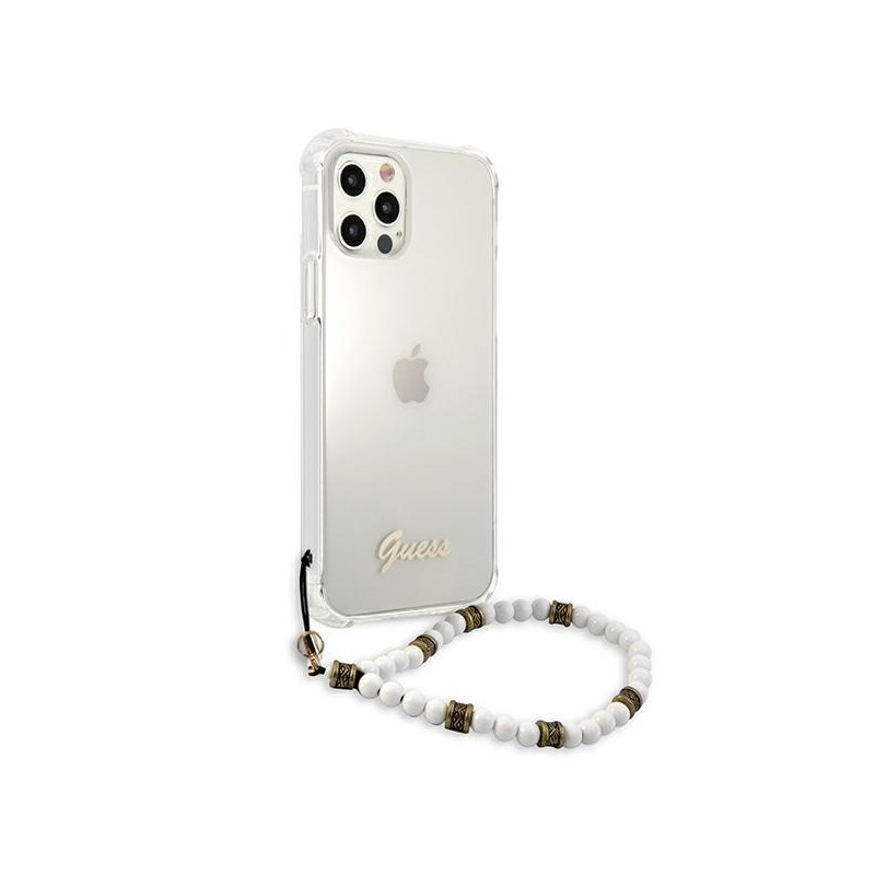 Guess White Pearl dėklas, skirtas iPhone 12 Pro Max - skaidrus