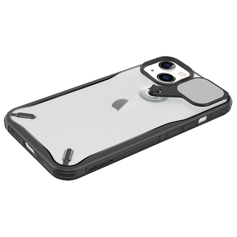 Nillkin Cyclops Case tvirtas dėklas su fotoaparato dangteliu ir sulankstomu stovu iPhone 13 juodai