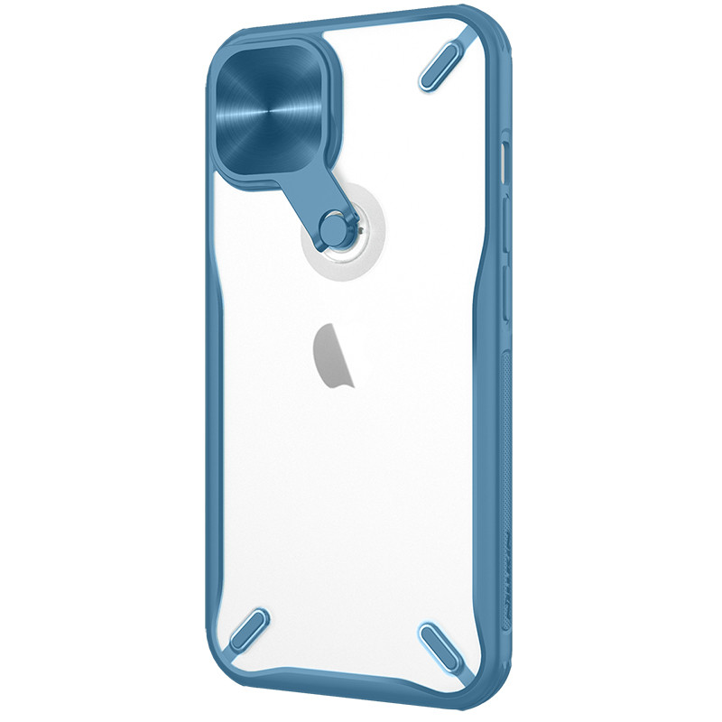Nillkin Cyclops Case tvirtas dėklas su fotoaparato dangteliu ir sulankstomu stovu iPhone 13 mėlynam