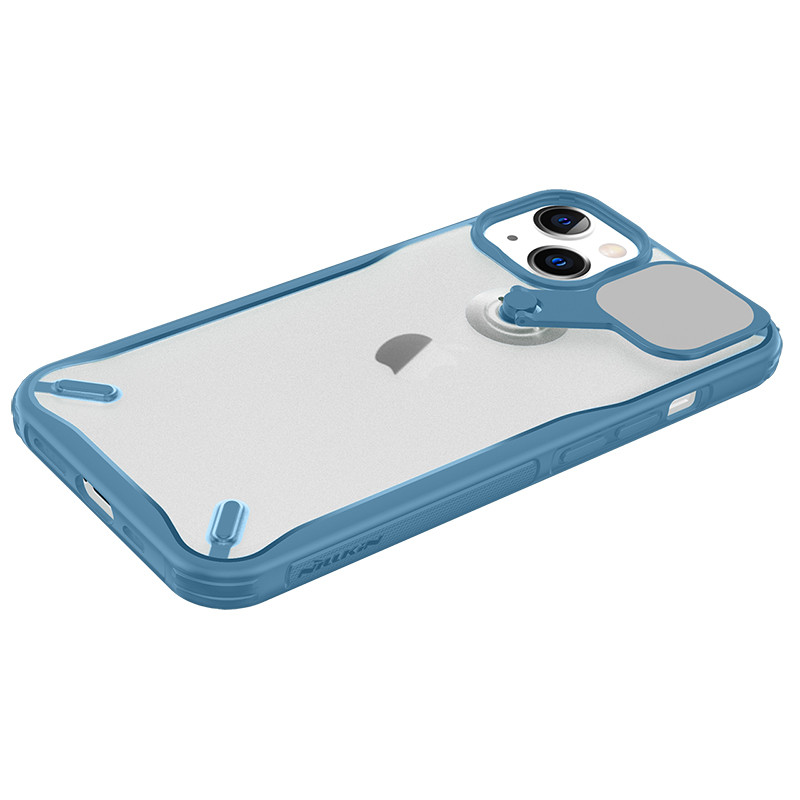 Nillkin Cyclops Case tvirtas dėklas su fotoaparato dangteliu ir sulankstomu stovu iPhone 13 mėlynam