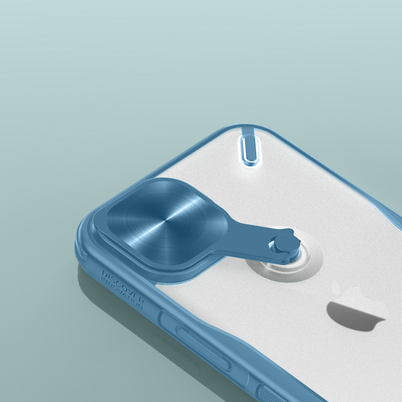 Nillkin Cyclops Case tvirtas dėklas su fotoaparato dangteliu ir sulankstomu stovu iPhone 13 mėlynam
