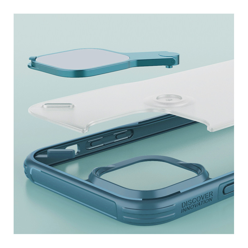 Nillkin Cyclops Case tvirtas dėklas su fotoaparato dangteliu ir sulankstomu stovu iPhone 13 mėlynam