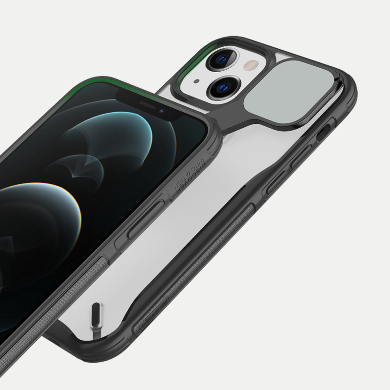 Nillkin Cyclops Case tvirtas dėklas su fotoaparato dangteliu ir sulankstomu stovu iPhone 13 mėlynam