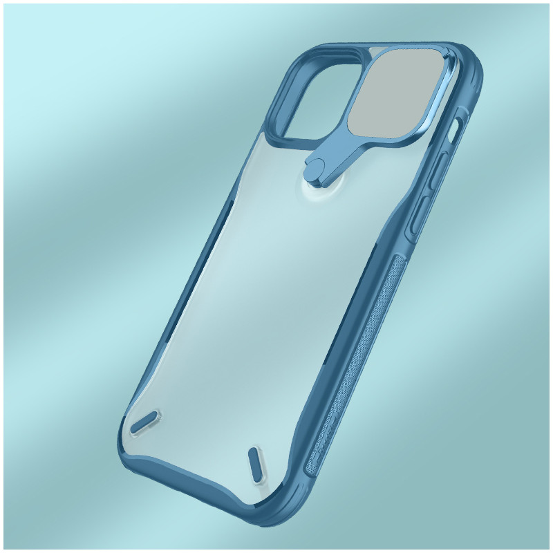 Nillkin Cyclops Case tvirtas dėklas su fotoaparato dangteliu ir sulankstomu stovu iPhone 13 mėlynam