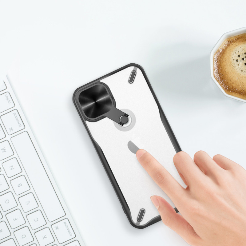 Nillkin Cyclops Case tvirtas dėklas su fotoaparato dangteliu ir sulankstomu stovu iPhone 13 mėlynam