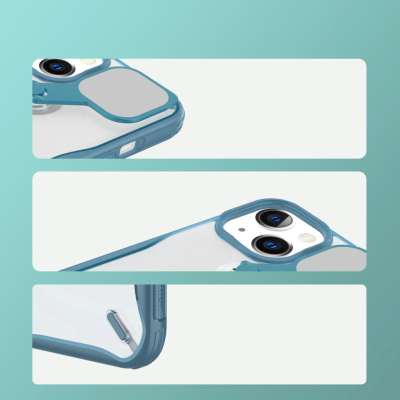 Nillkin Cyclops Case tvirtas dėklas su fotoaparato dangteliu ir sulankstomu stovu iPhone 13 mėlynam