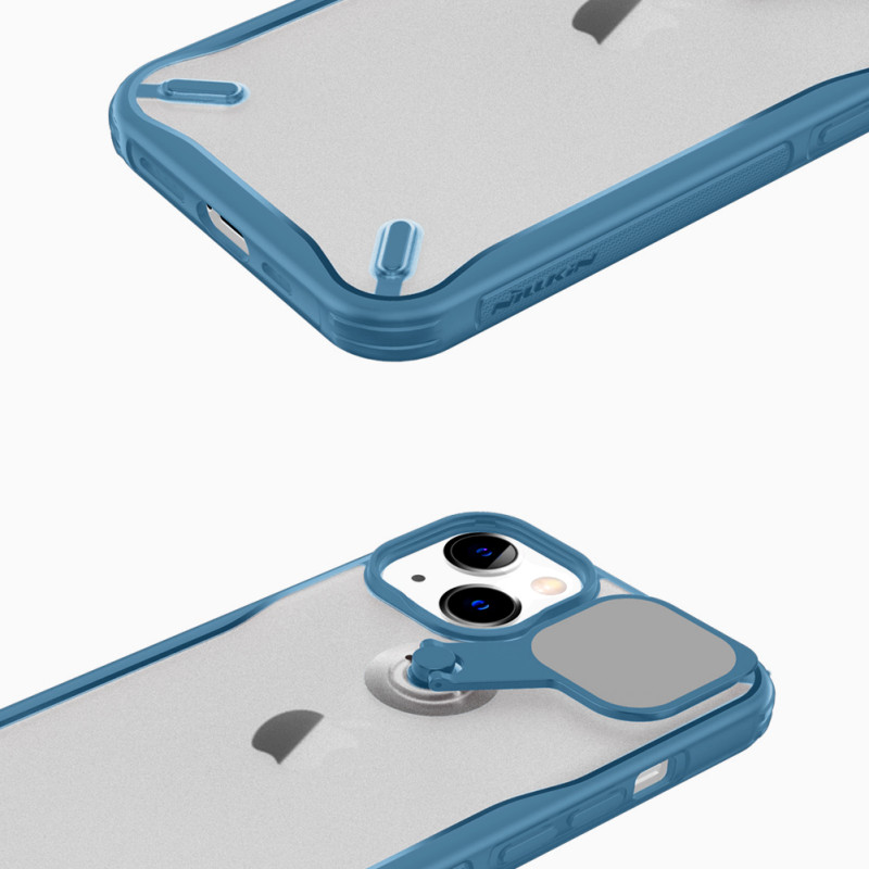 Nillkin Cyclops Case tvirtas dėklas su fotoaparato dangteliu ir sulankstomu stovu iPhone 13 mėlynam