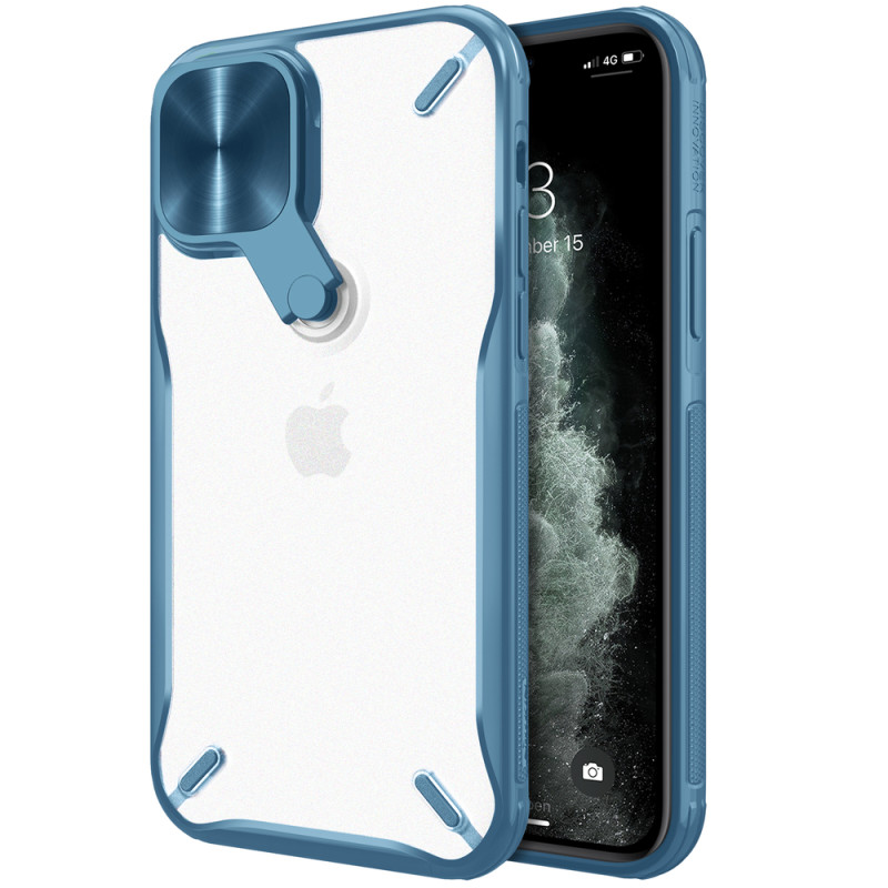 Nillkin Cyclops Case patvarus dėklas su fotoaparato dangteliu ir sulankstomu stovu iPhone 13 Pro Max mėlynai