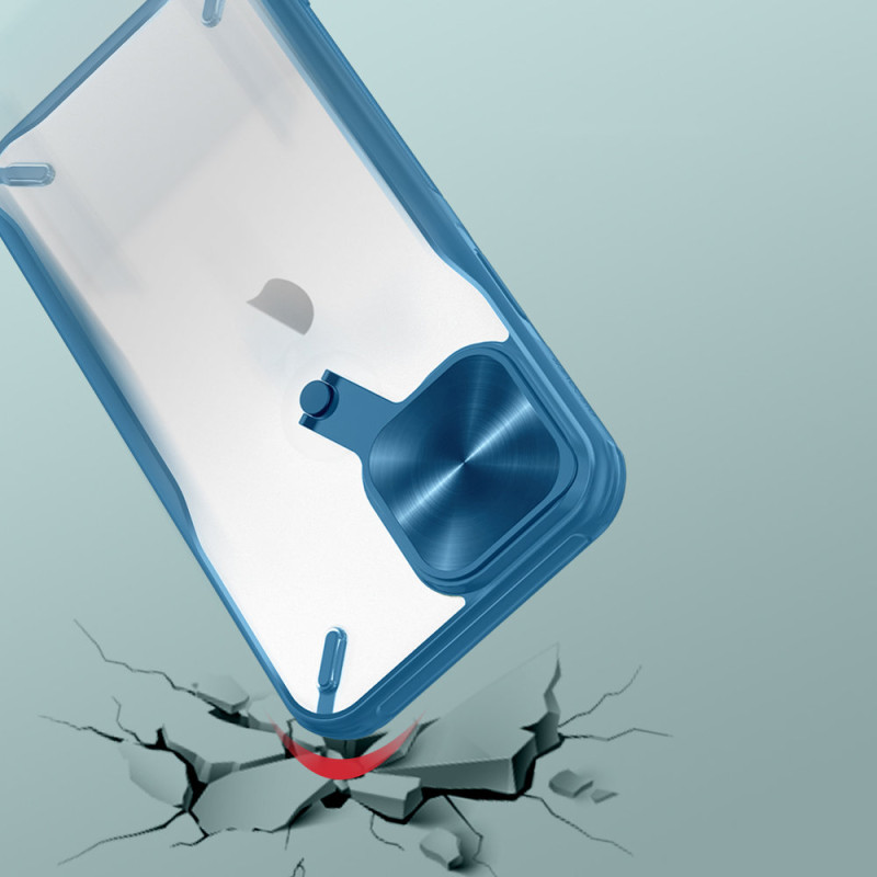 Nillkin Cyclops Case patvarus dėklas su fotoaparato dangteliu ir sulankstomu stovu iPhone 13 Pro Max mėlynai