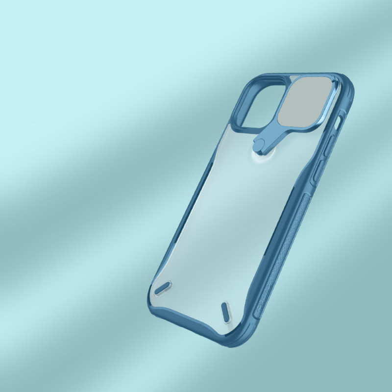 Nillkin Cyclops Case patvarus dėklas su fotoaparato dangteliu ir sulankstomu stovu iPhone 13 Pro Max mėlynai