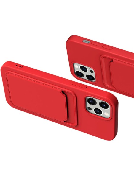 Kortelių dėklas, silikoninis piniginės dėklas su kišene kortelėms ir dokumentams, skirtas iPhone 12 Pro Max, raudonas
