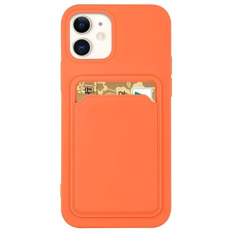 Kortelių dėklas, silikoninis piniginės dėklas su dokumentų kortelei skirta iPhone 13 mini, oranžinė Kortelių dėklas, silikoninis piniginės dėklas su dokumentų kortelei skirta iPhone 13 mini, oranžinė