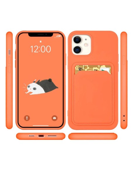 Kortelių dėklas, silikoninis piniginės dėklas su dokumentų kortelei skirta iPhone 13 mini, oranžinė