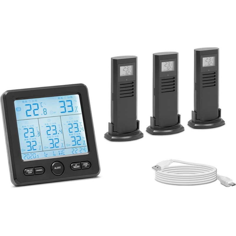 Belaidė oro stotis su LCD signalizacija 3 jutikliais