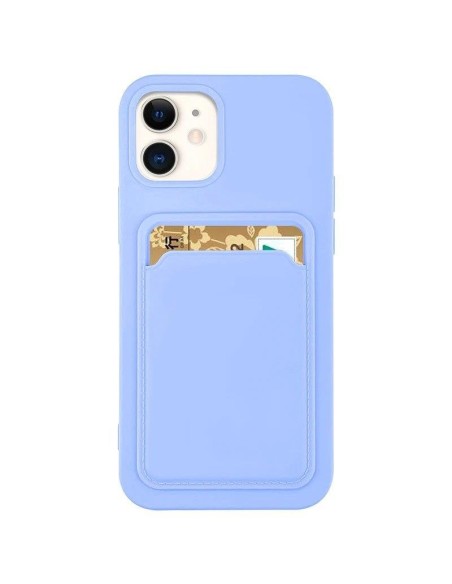 Card Case silikoninis piniginės dėklas su kortelių kišene ir dokumentais Samsung Galaxy A42 5G violetinė