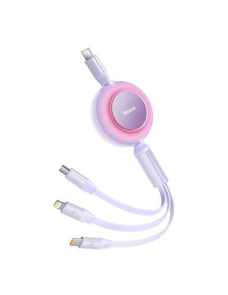 Ištraukiamas kabelis 3in1 USB-C microUSB + iPhone Lightning + USB-C 3.5A 1.1m violetinė Ištraukiamas kabelis 3in1 USB-C microUSB + iPhone Lightning + USB-C 3.5A 1.1m violetinė