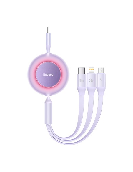 Ištraukiamas kabelis 3in1 USB-C microUSB + iPhone Lightning + USB-C 3.5A 1.1m violetinė Ištraukiamas kabelis 3in1 USB-C microUSB + iPhone Lightning + USB-C 3.5A 1.1m violetinė