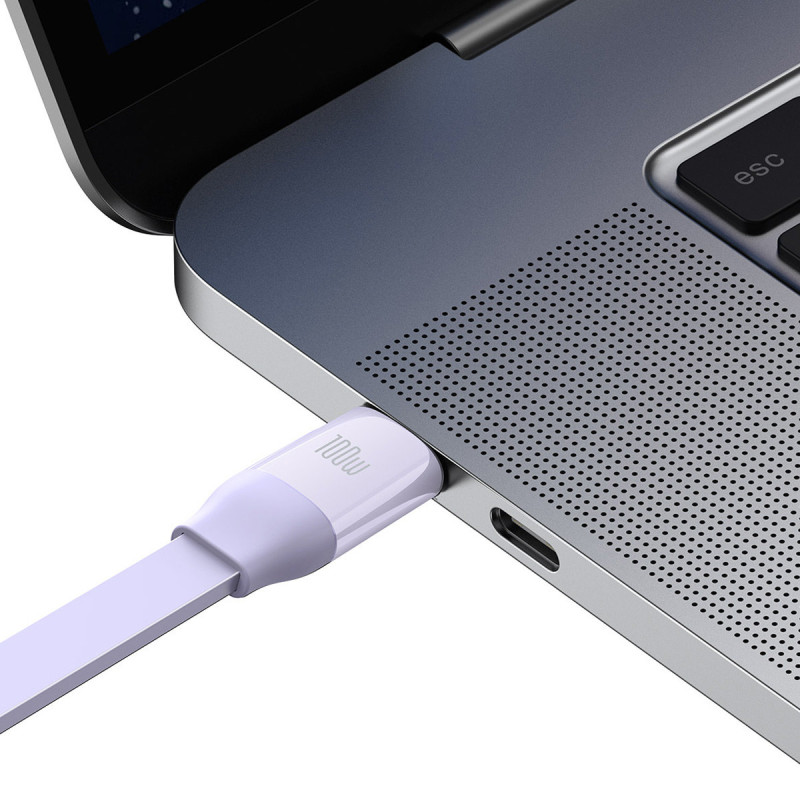 Ištraukiamas kabelis 3in1 USB-C microUSB + iPhone Lightning + USB-C 3.5A 1.1m violetinė