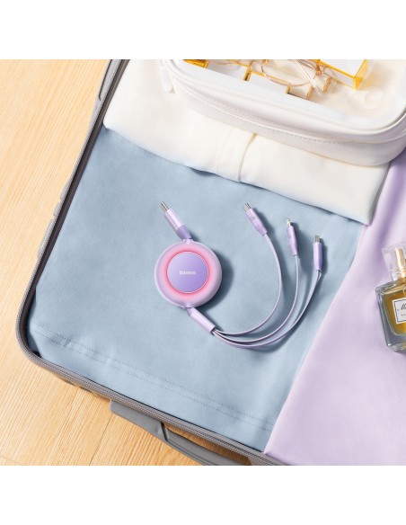 Ištraukiamas kabelis 3in1 USB-C microUSB + iPhone Lightning + USB-C 3.5A 1.1m violetinė Ištraukiamas kabelis 3in1 USB-C microUSB + iPhone Lightning + USB-C 3.5A 1.1m violetinė