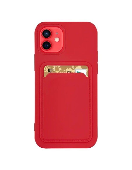 Card Case silikoninis piniginės dėklas su kišene kortelėms ir dokumentams Samsung Galaxy A72 4G red