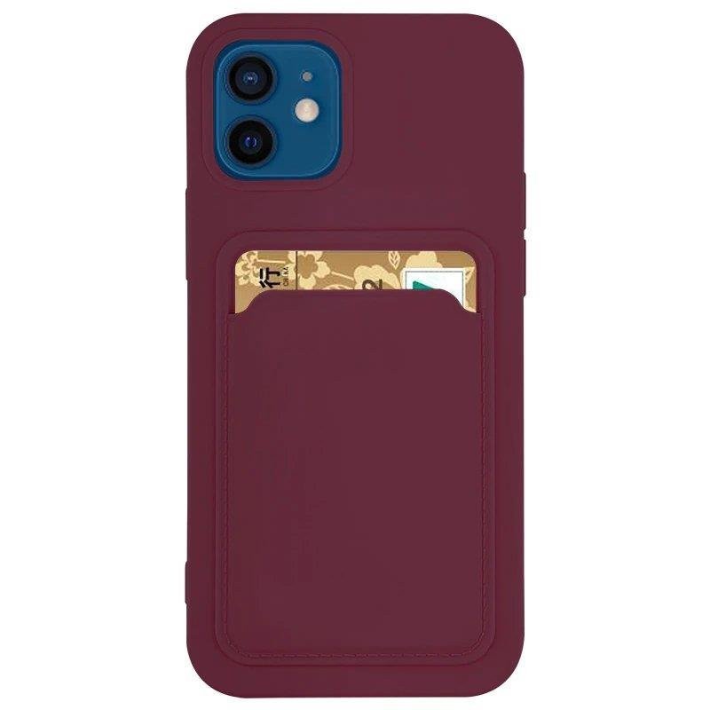 Card Case silikoninis piniginės dėklas su kišene kortelėms ir dokumentams Samsung Galaxy A72 4G burgundy Card Case silikoninis piniginės dėklas su kišene kortelėms ir dokumentams Samsung Galaxy A72 4G burgundy