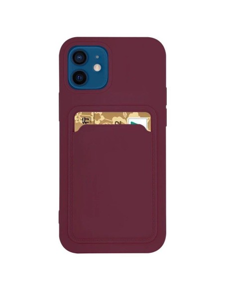Card Case silikoninis piniginės dėklas su kišene kortelėms ir dokumentams Samsung Galaxy A72 4G burgundy