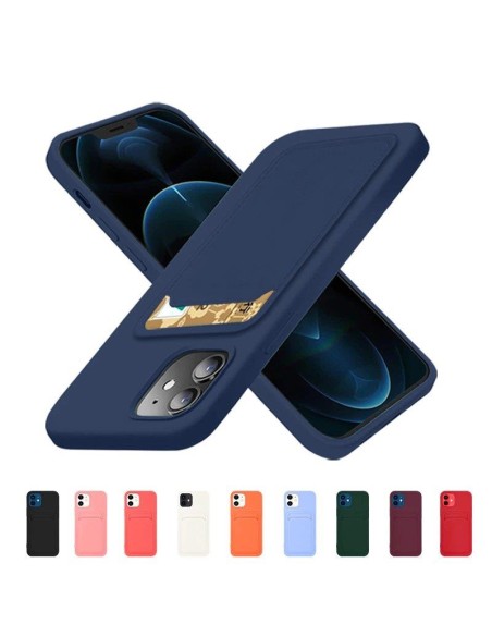 Card Case silikoninis piniginės dėklas su kišene kortelėms ir dokumentams Samsung Galaxy A72 4G tamsiai mėlyna